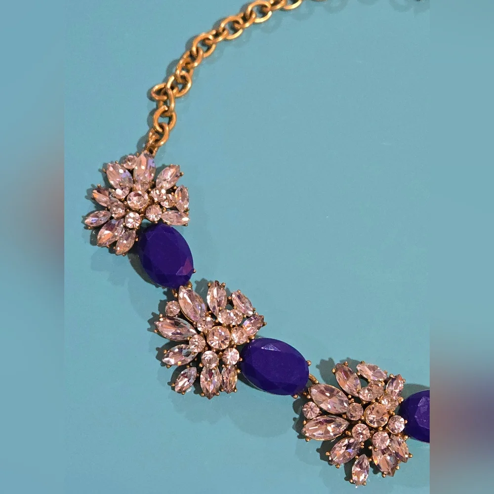 ​J.‎ Crew Cobalt Blue & Sparkling Crystal Floral Statement Necklace NWOT